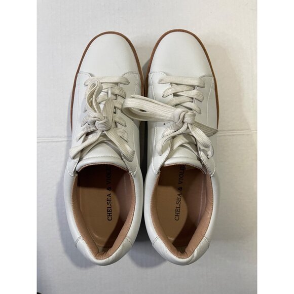 Chelsea & Violet Womens White Leather Platform Sneakers Sz 9 Casual Comfort Lace - Picture 7 of 14
